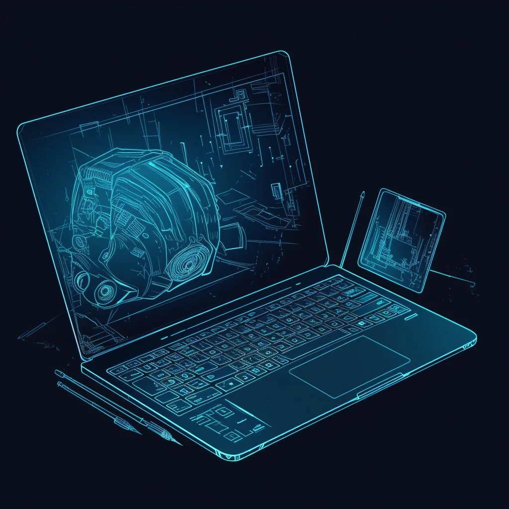 Laptop and smartphone, cyberpunk style